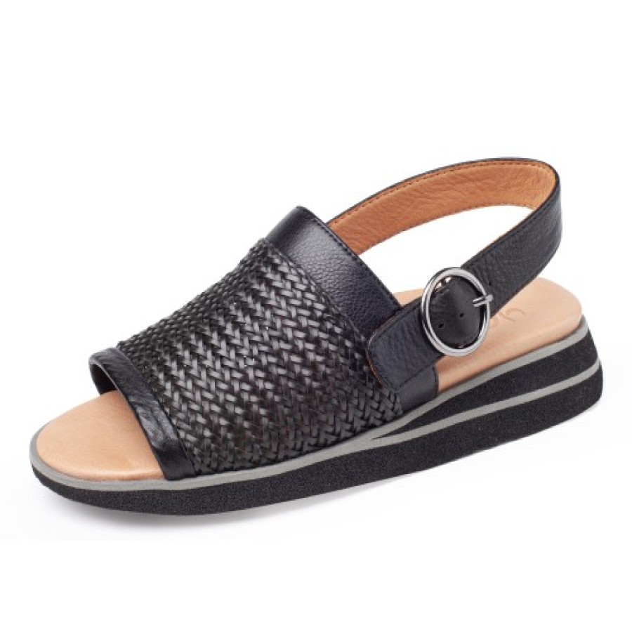 Women'S Yes Brand Shoes Back Straps | Yes Brand Shoes Women'S Annie In Black Woven Leather/Plonge Leather