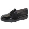 Women'S Paul Green Loafers | Paul Green Women'S Seneca Flt In Black Crinkled Patent Leather/Suede