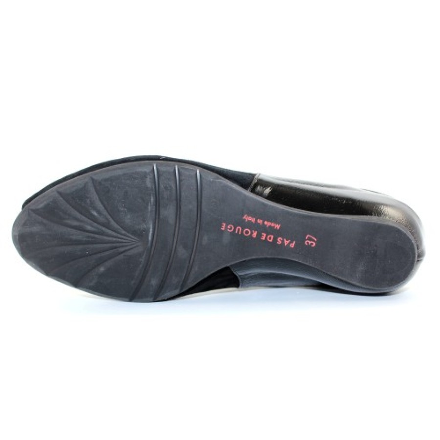 Women'S Pas De Rouge Mary Jane & Instep Strap | Pas De Rouge Women'S Silvia R918 In Black Suede/Crinkle Patent Leather