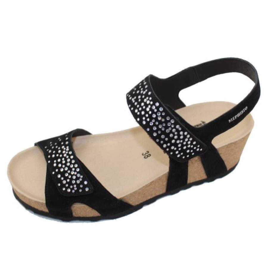 Women'S Mephisto Wedges | Mephisto Women'S Vic Spark In Black Velcalf 12200