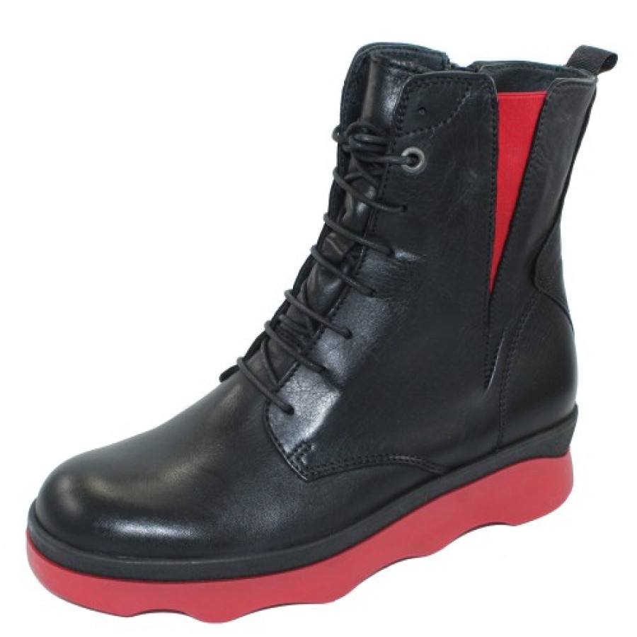 Women'S Wolky Boots & Booties | Wolky Women'S Akita Wr In Black/Red Savana Leather