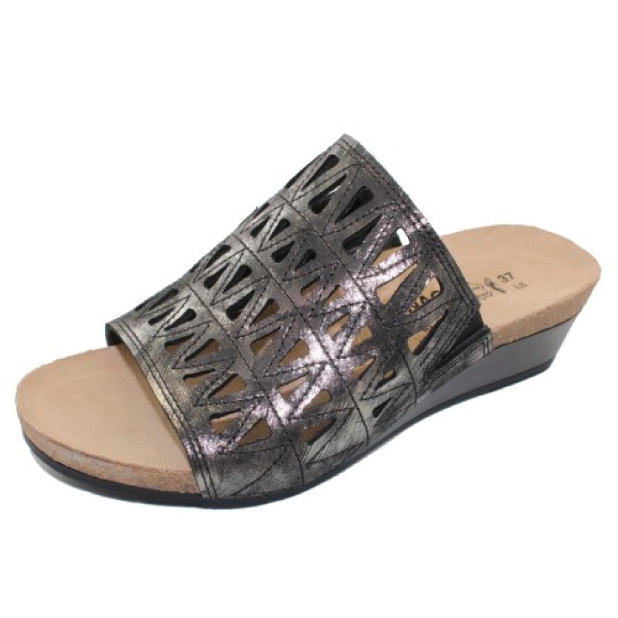 Women'S Naot Slides | Naot Women'S Crown In Metallic Onyx Leather