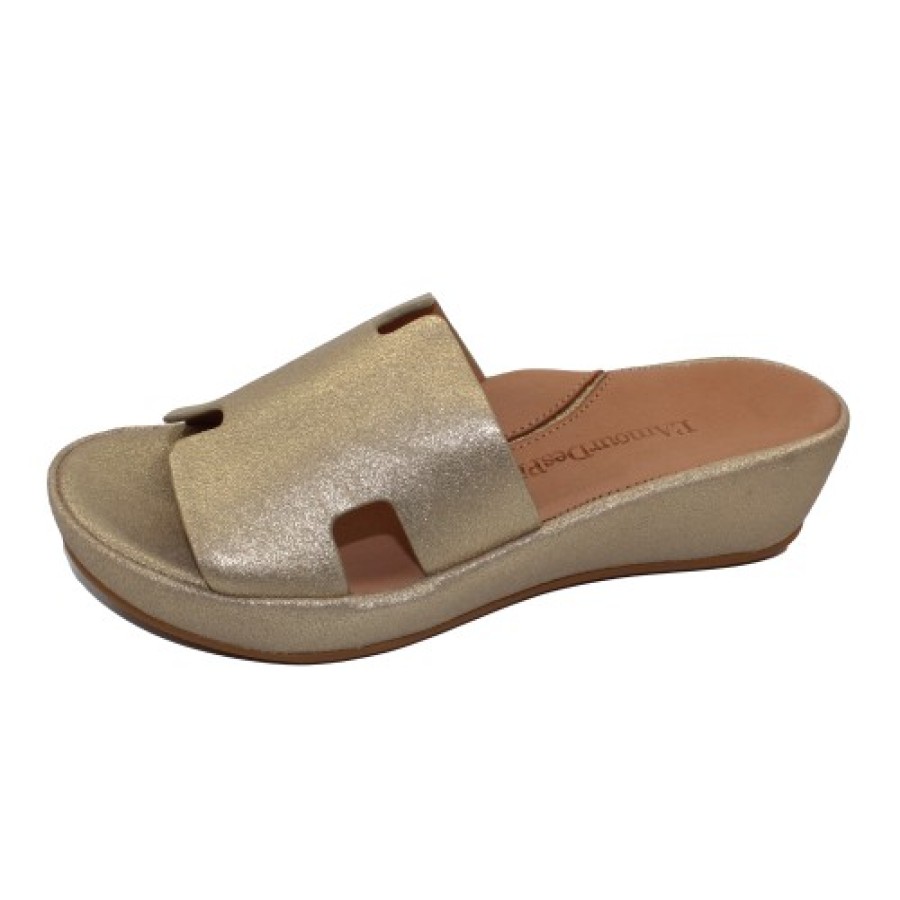 Women'S Lamour Des Pieds Wedges | Lamour Des Pieds Women'S Catiana In Gold Stardust Suede