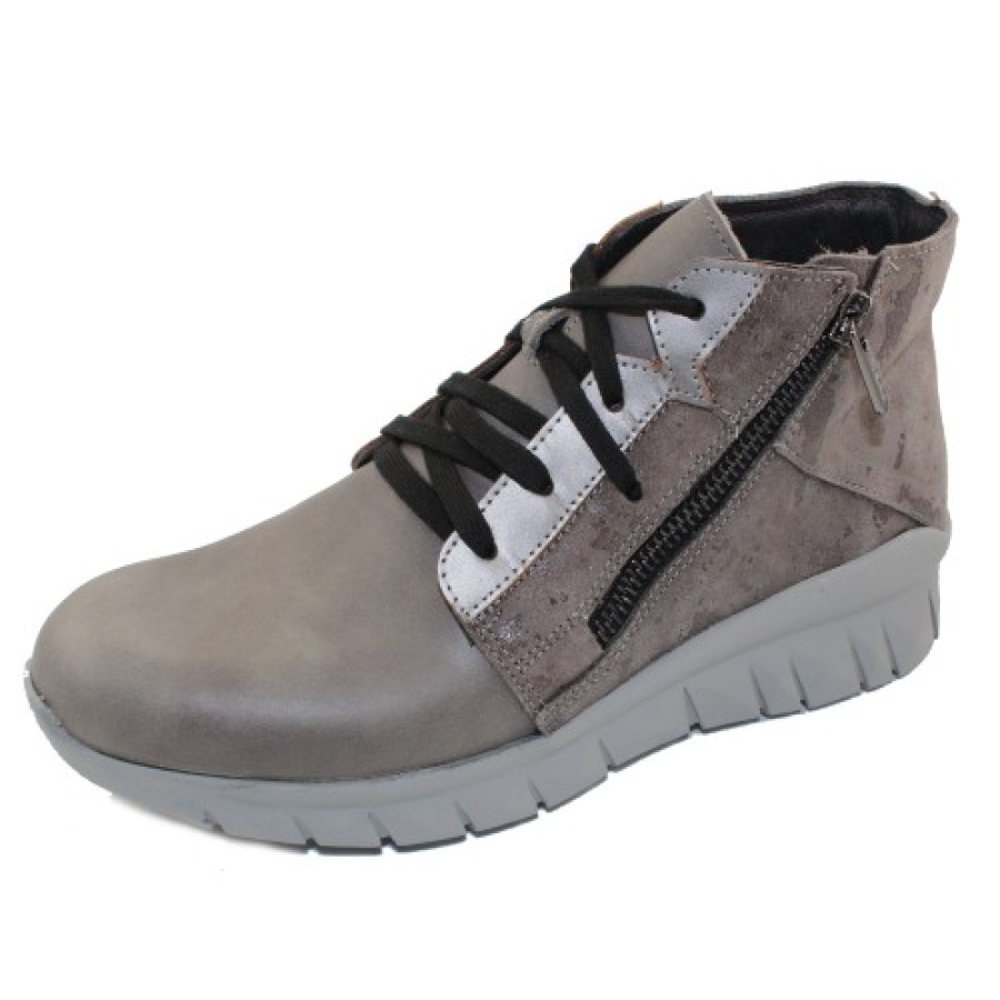 Women'S Naot Walking | Naot Women'S Polaris In Foggy Gray Leather/Gray Marble Suede/Mirror Leather