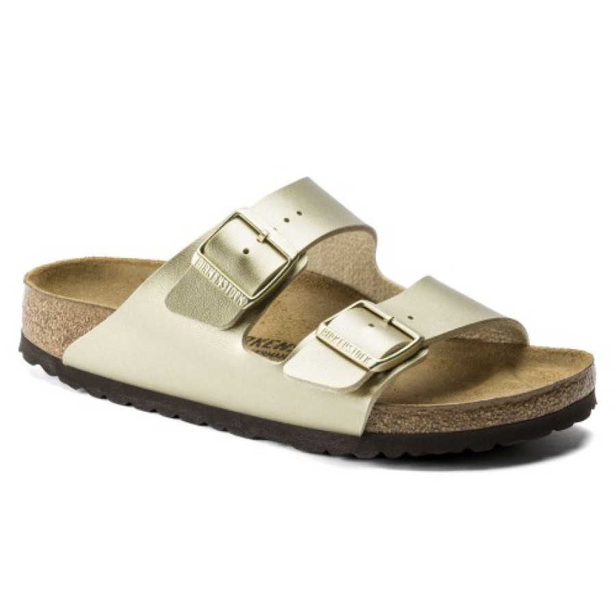 Women'S Birkenstock Flats | Birkenstock Women'S Arizona In Gold Birki-Flor