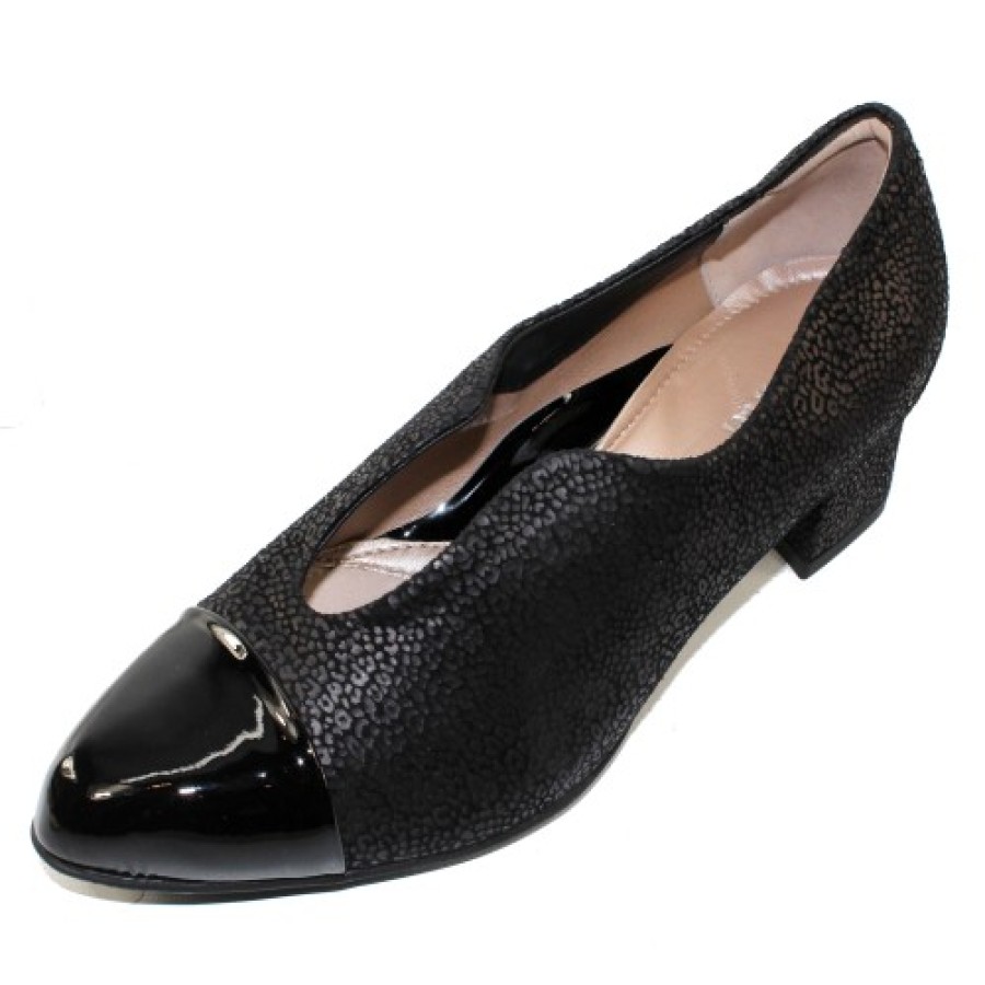 Women'S Beautifeel Pumps | Beautifeel Women'S Meryl In Black Leopard Printed Suede/Patent Leather