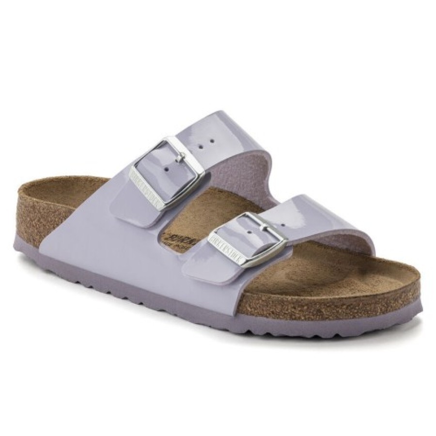 Women'S Birkenstock Slides | Birkenstock Women'S Arizona In Purple Fog Birki-Flor Patent