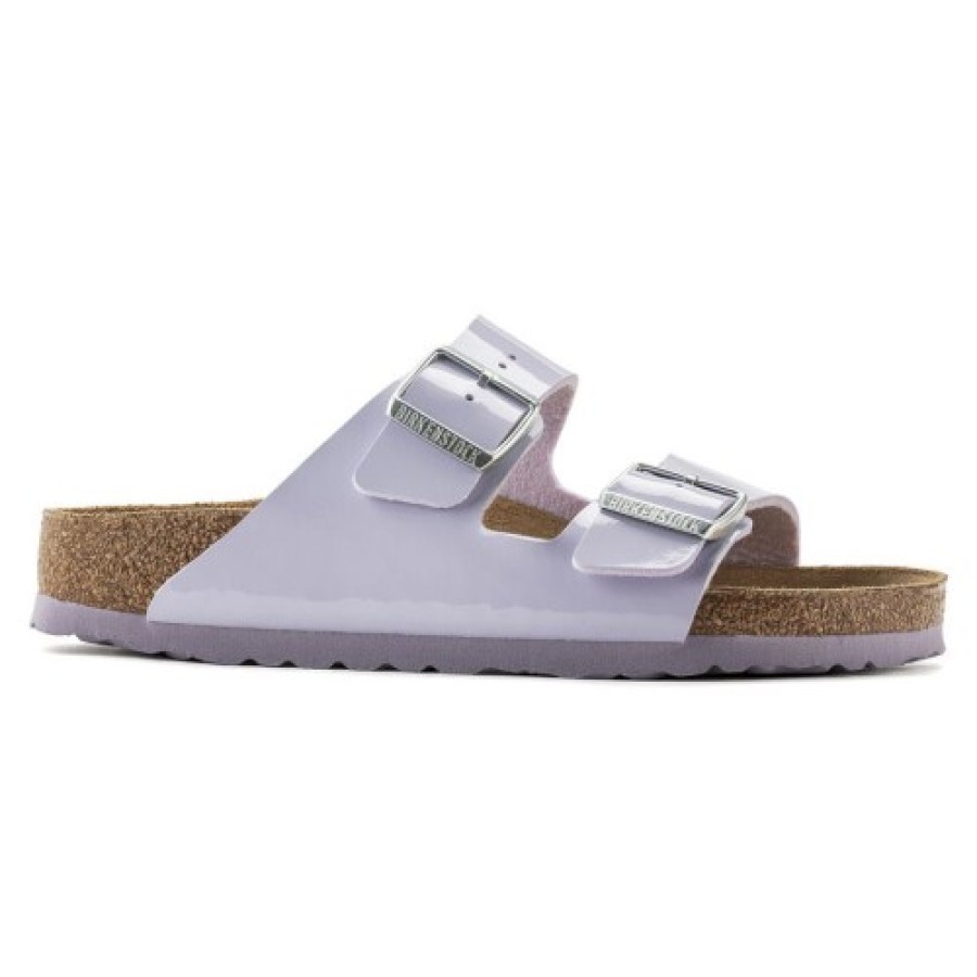 Women'S Birkenstock Slides | Birkenstock Women'S Arizona In Purple Fog Birki-Flor Patent