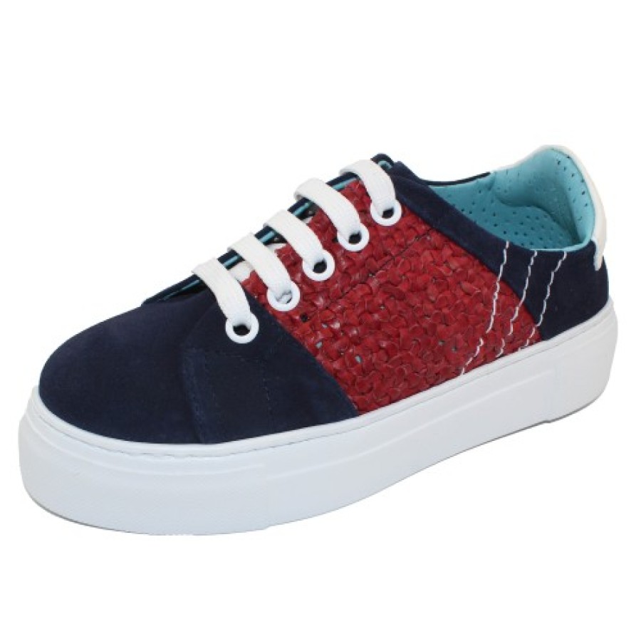 Women'S Thierry Rabotin Platforms | Thierry Rabotin Women'S Alana In Navy Suede/Red Woven Leather