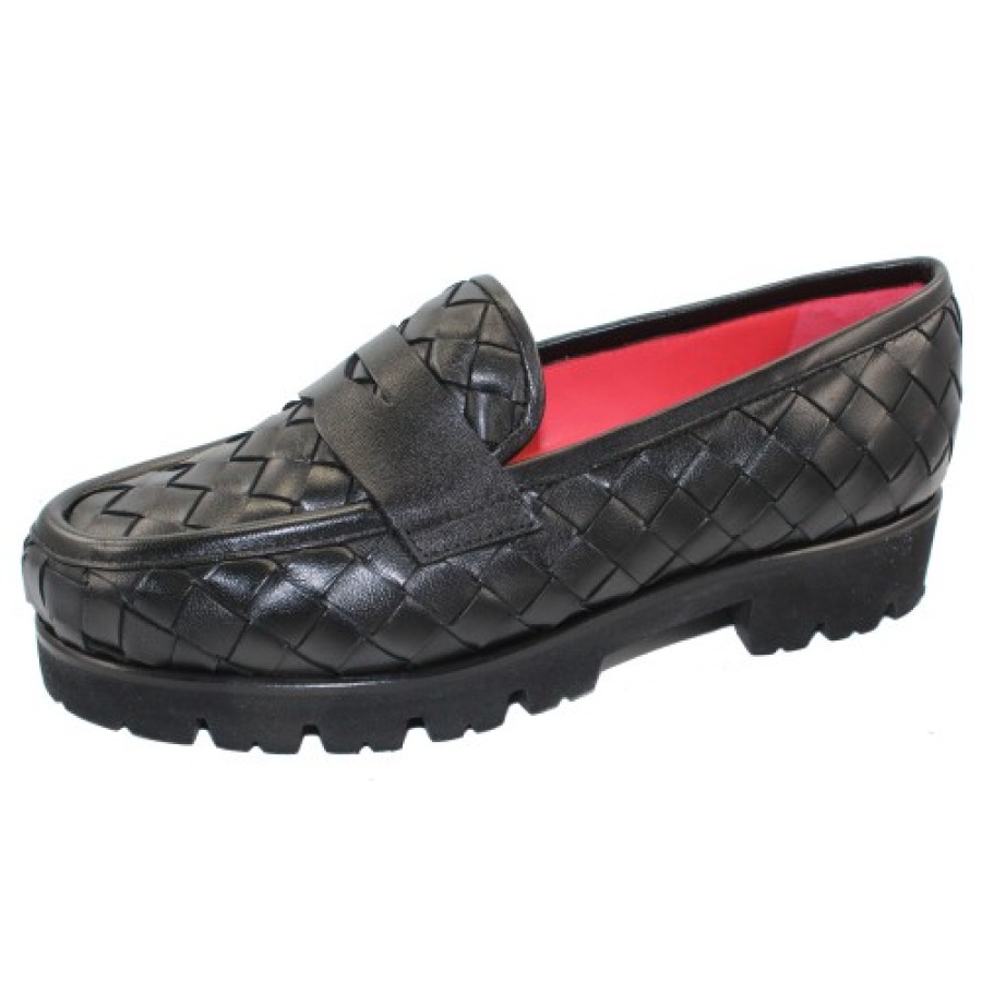 Women'S Pas De Rouge Loafers | Pas De Rouge Women'S Marta 4519 In Black Woven Glove Leather