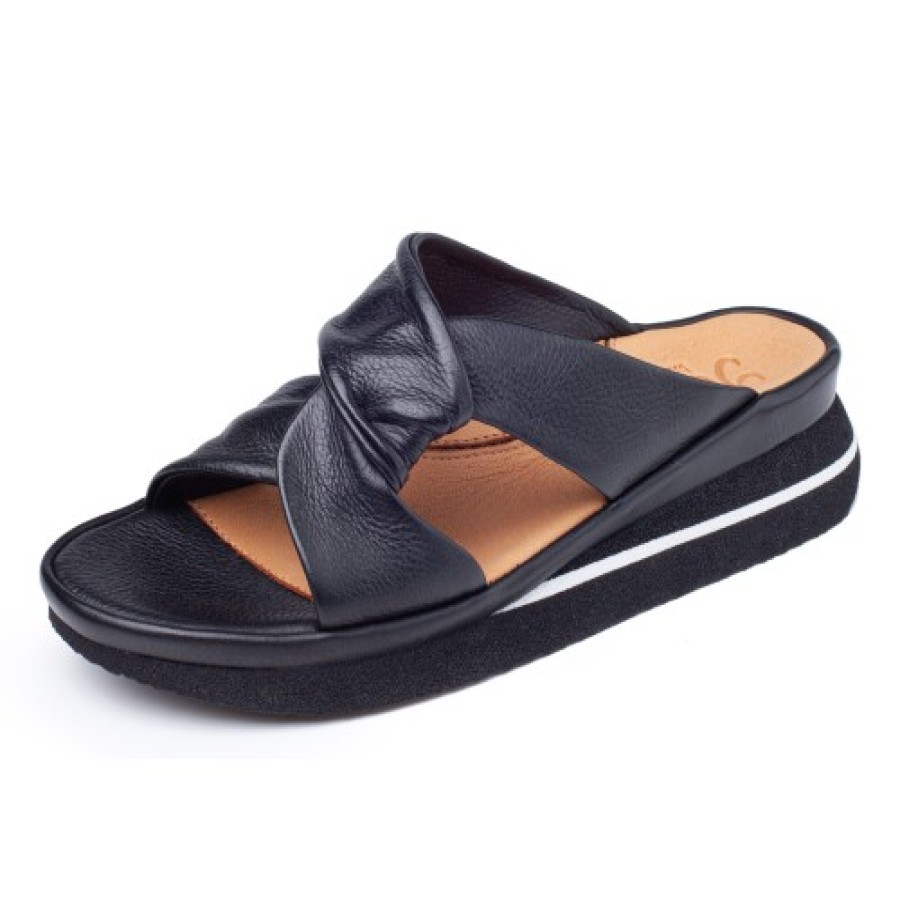 Women'S Yes Brand Shoes Slides | Yes Brand Shoes Women'S Aria In Black Plonge Leather