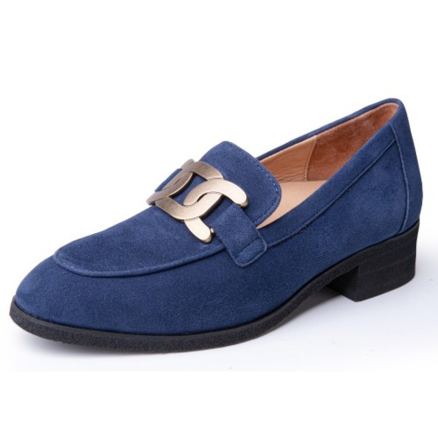 Women'S Yes Brand Shoes Loafers | Yes Brand Shoes Women'S Dakota In Navy Blue Kid Suede