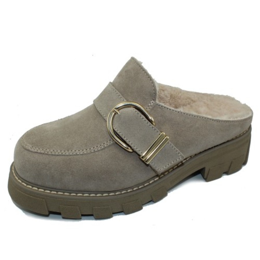 Women'S La Canadienne Clogs & Mules | La Canadienne Women'S Allie In Pebble Waterproof Suede/Shearling