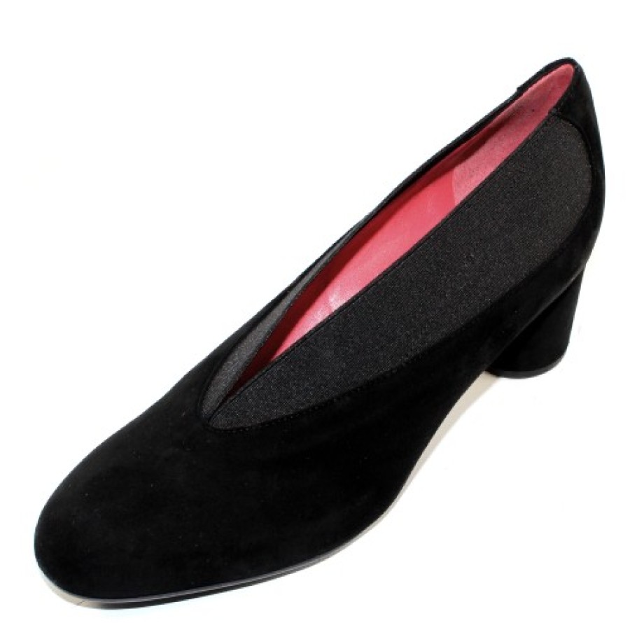 Women'S Pas De Rouge Heels | Pas De Rouge Women'S Lucia 2411 In Black Suede/Elastic