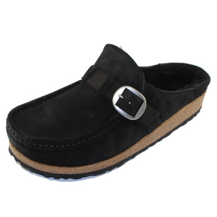 Women'S Birkenstock Mocs | Birkenstock Women'S Buckley Shearling In Black Suede/Shearling