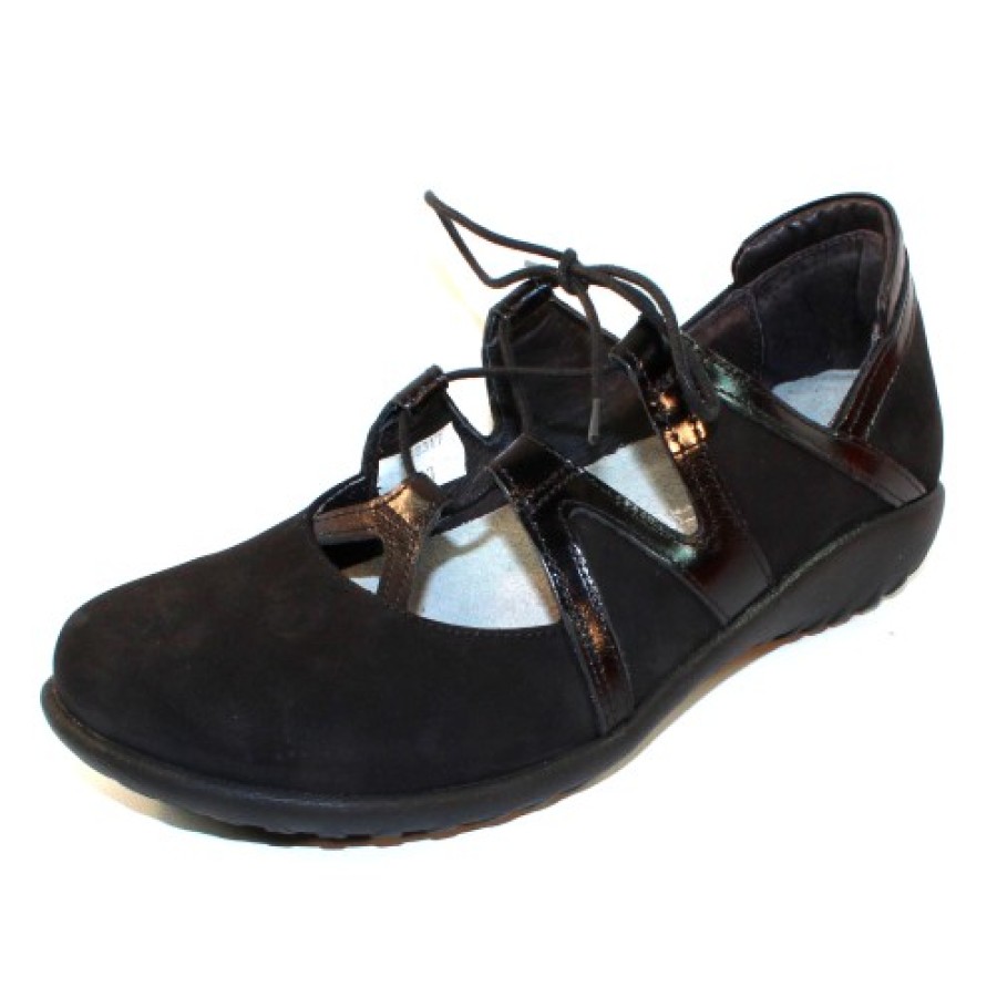 Women'S Naot Slip Ons | Naot Women'S Timu In Black Velvet Nubuck/Madras Leather