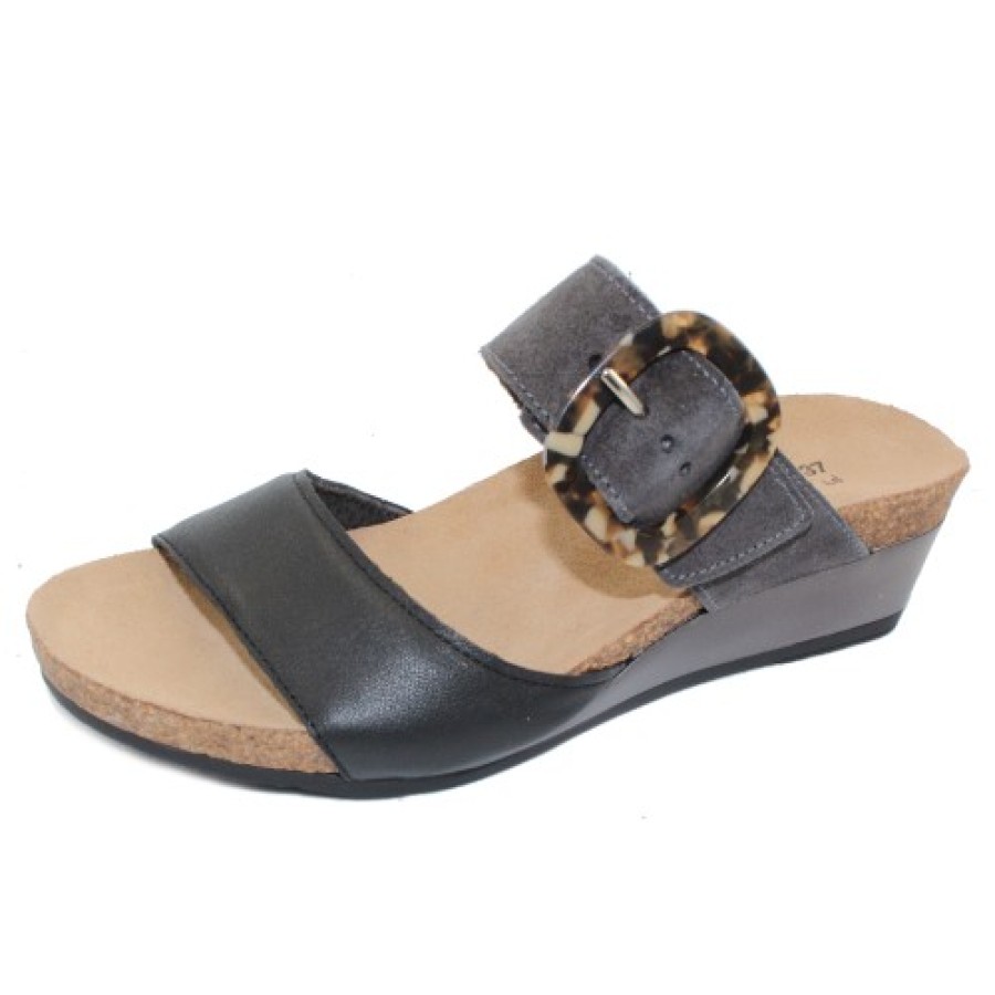 Women'S Naot Wedges | Naot Women'S Kingdom In Soft Black Leather/Oily Midnight Suede