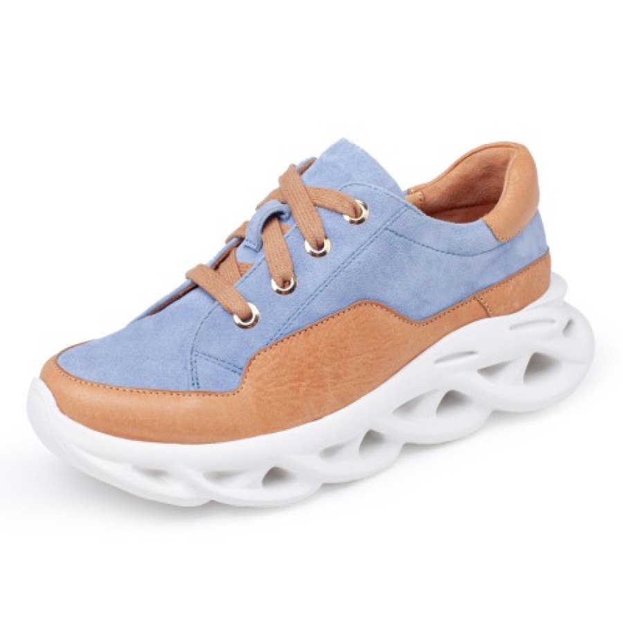 Women'S Yes Brand Shoes Fashion | Yes Brand Shoes Women'S Serenity In Denim Kid Suede/Cognac Plonge Leather