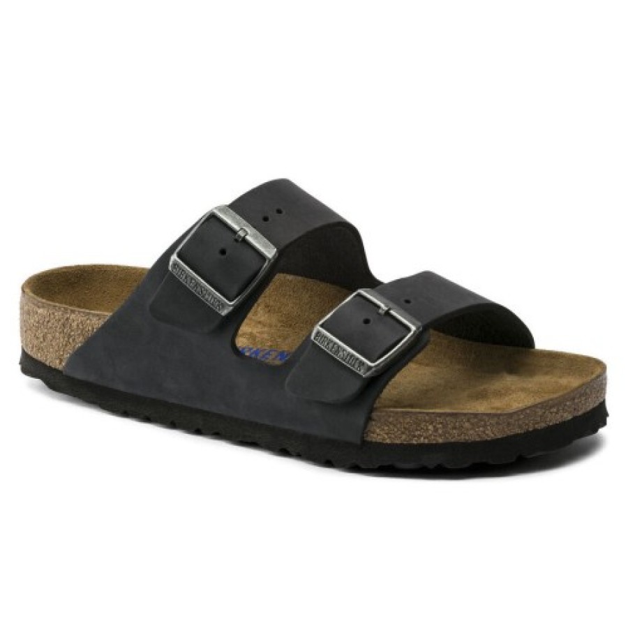 Men'S Birkenstock Footbed | Birkenstock Men'S Arizona Soft Footbed In Black Oiled Leather