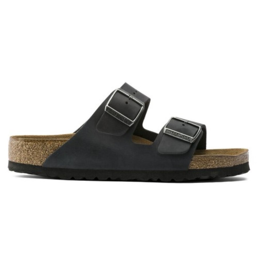 Men'S Birkenstock Footbed | Birkenstock Men'S Arizona Soft Footbed In Black Oiled Leather