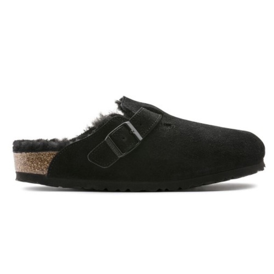 Women'S Birkenstock Walking | Birkenstock Women'S Boston Shearling In Black Suede/Shearling