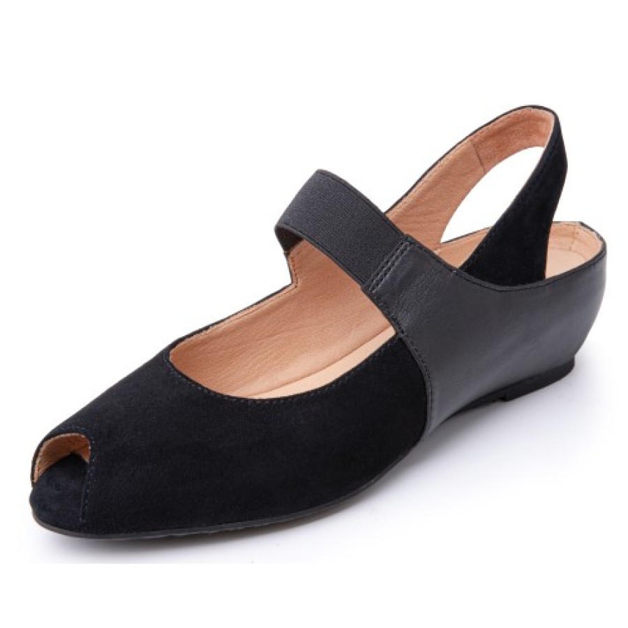 Women'S Yes Brand Shoes Mary Jane & Instep Strap | Yes Brand Shoes Women'S Paula In Black Kid Suede/Plonge Leather