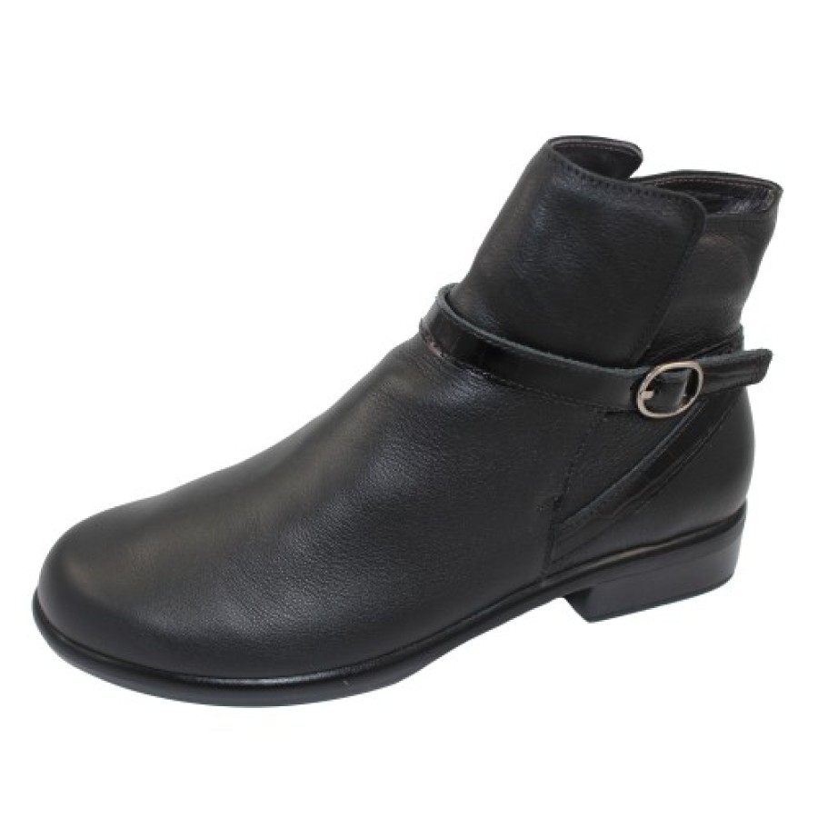 Women'S Naot Ankle Boots | Naot Women'S Briza In Soft Black/Jet Black/Croco Printed Leather