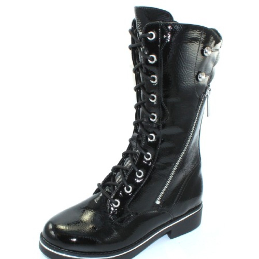 Women'S Valdini Boots & Booties | Valdini Women'S Patricia Wp In Black Waterproof Crinkle Patent Leather