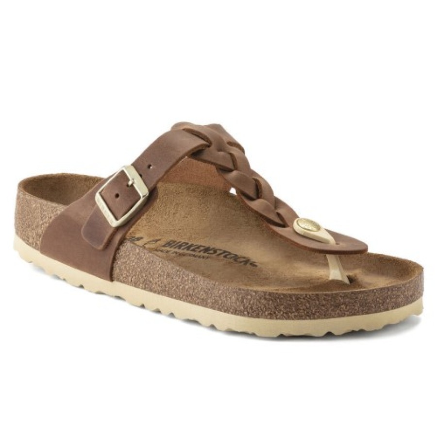 Women'S Birkenstock Back Straps | Birkenstock Women'S Gizeh Braid In Cognac Oiled Leather