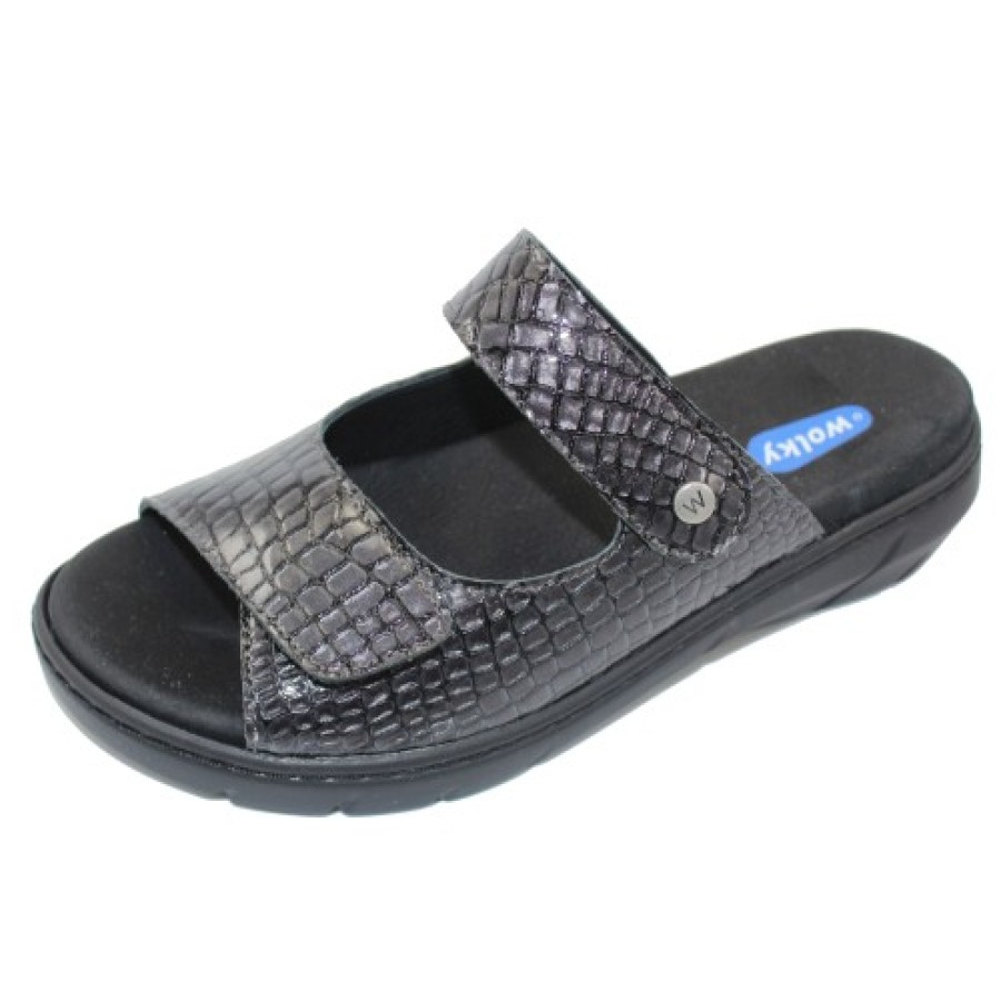 Women'S Wolky Travel | Wolky Women'S Cyprus In Anthracite Mini Croco Printed Leather