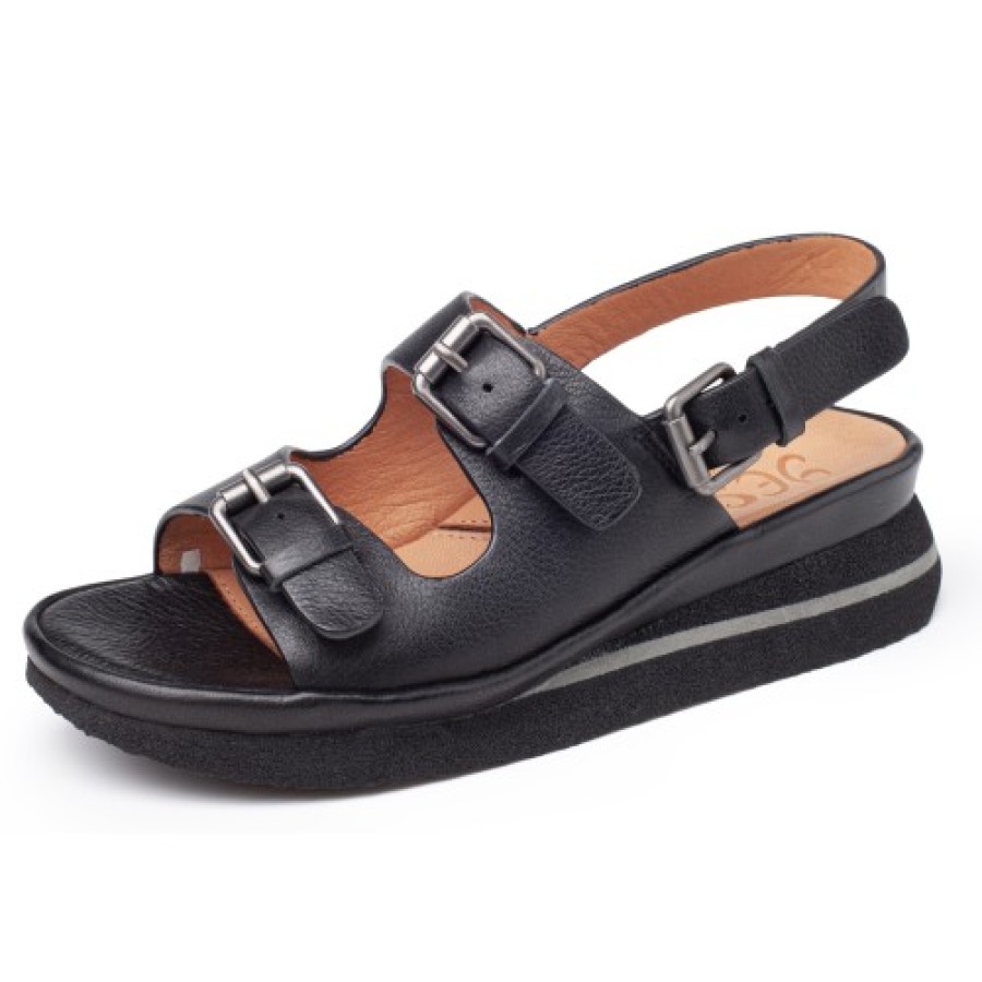 Women'S Yes Brand Shoes Back Straps | Yes Brand Shoes Women'S Anna In Black Plonge Leather