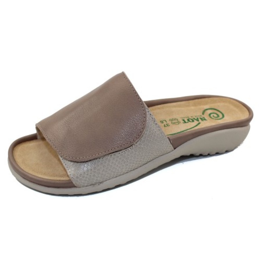 Women'S Naot Slides | Naot Women'S Ipo In Soft Stone/Beige Lizard Leather