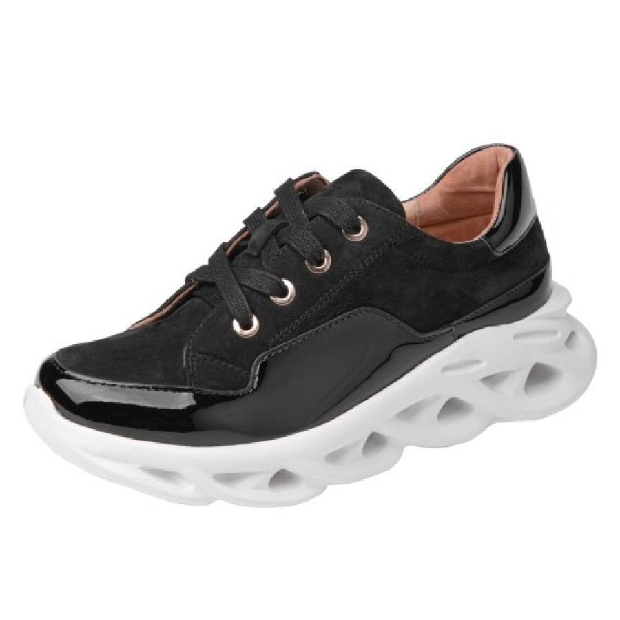 Women'S Yes Brand Shoes Walking | Yes Brand Shoes Women'S Serenity In Black Nubuck/Patent Leather