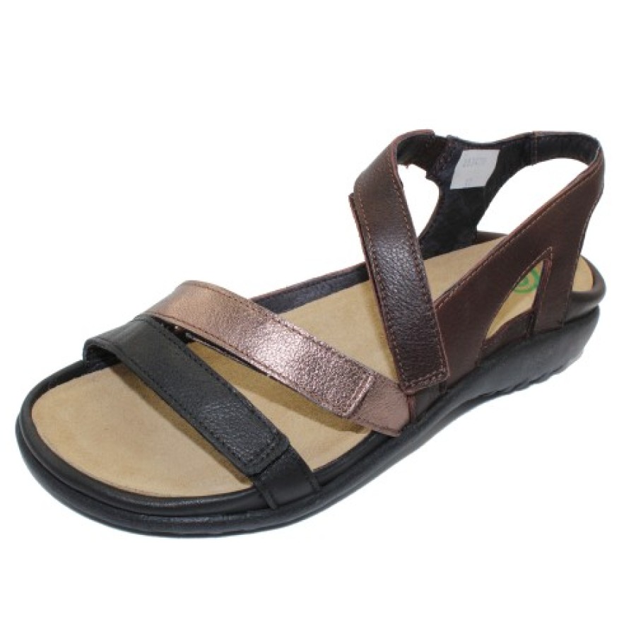 Women'S Naot Back Straps | Naot Women'S Whetu In Soft Black/Radiant Copper/Soft Brown Leather