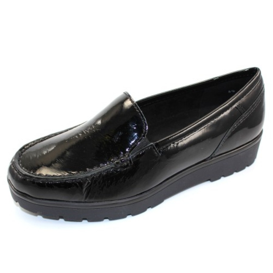 Women'S Ara Slip Ons | Ara Women'S Dewitt In Black Lack Patent Leather