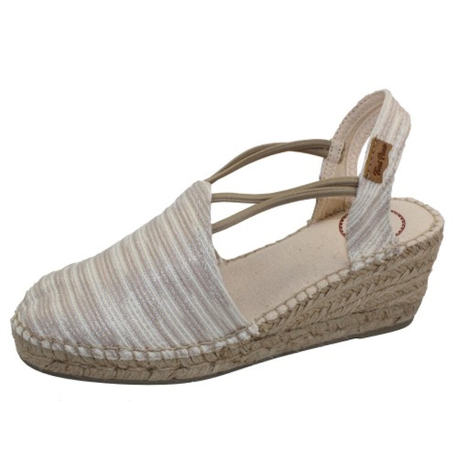 Women'S Toni Pons Wedges | Toni Pons Women'S Tania-Zr In Ecru Striped Fabric