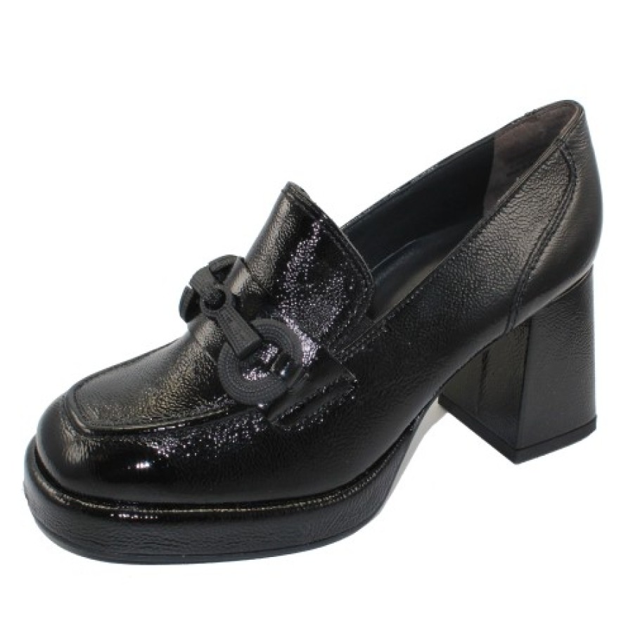 Women'S Paul Green Platforms | Paul Green Women'S Sammy Heel In Black Crinkled Patent Leather