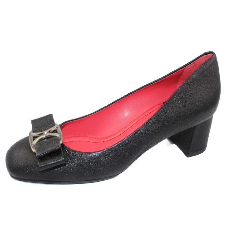 Women'S Pas De Rouge Heels | Pas De Rouge Women'S Chantal 2440 In Black Cinder Shimmer Leather