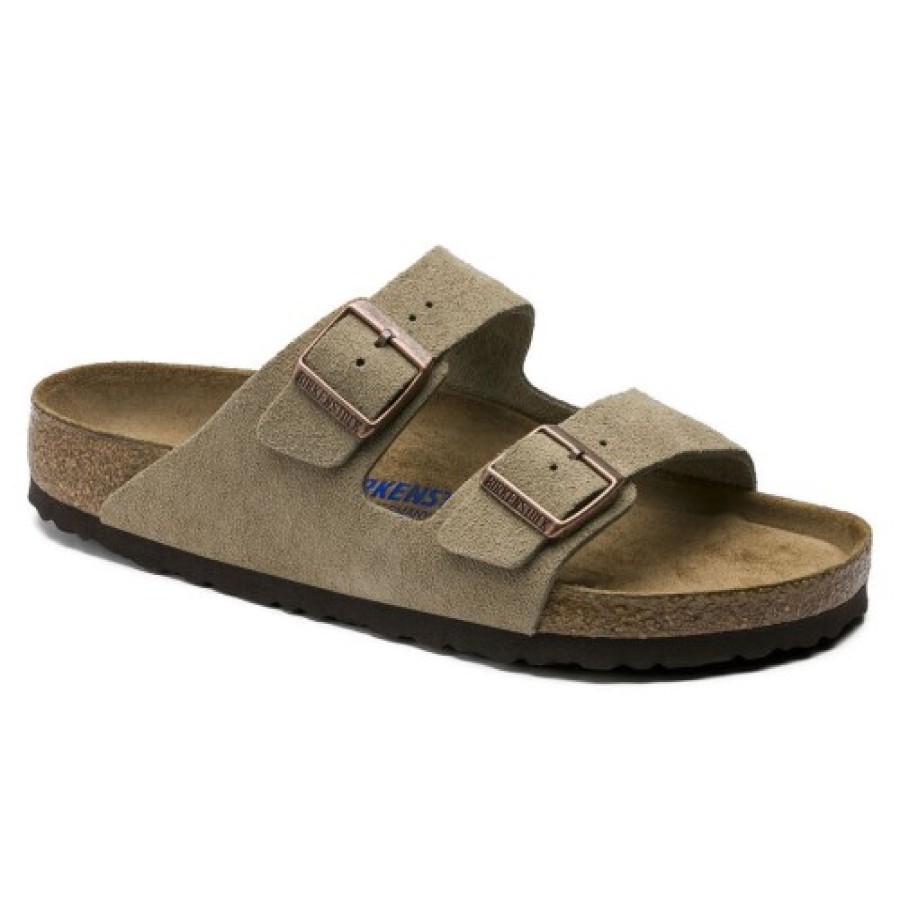 Women'S Birkenstock Slides | Birkenstock Women'S Arizona Soft Footbed In Taupe Suede - Regular Width