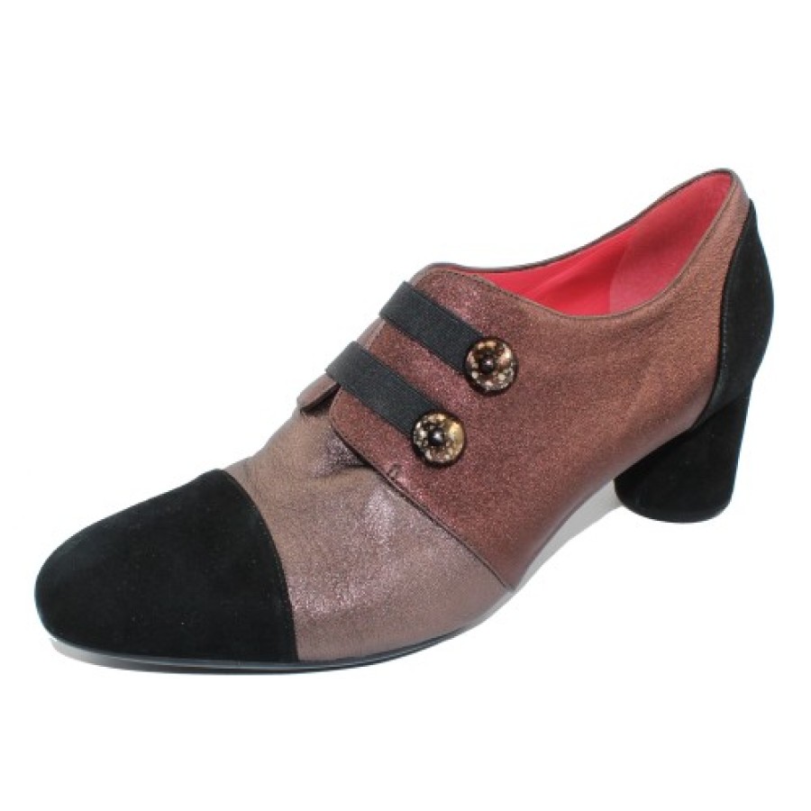 Women'S Pas De Rouge Heels | Pas De Rouge Women'S Lucia 2416 In Black Suede/Brown Metallic