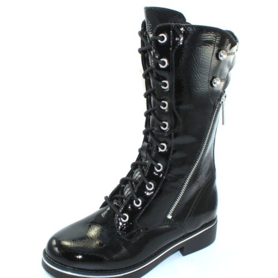 Women'S Valdini Waterproof | Valdini Women'S Patricia Wp In Black Waterproof Crinkle Patent Leather