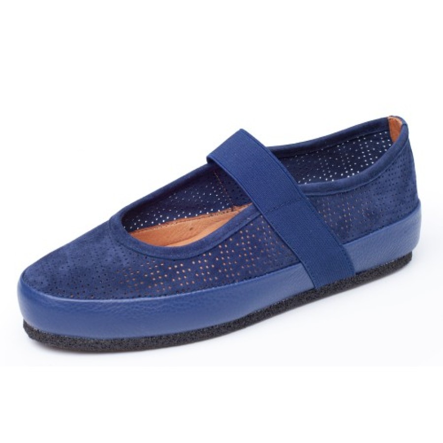 Women'S Yes Brand Shoes Mary Jane & Instep Strap | Yes Brand Shoes Women'S Cathy In Navy Perf Kid Suede/Plonge Leather