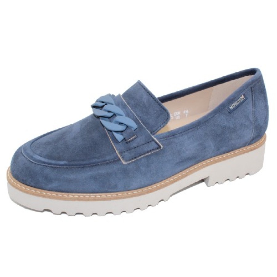 Women'S Mephisto Wedges | Mephisto Women'S Salka In Jeans Blue Velcalf Premium 12295