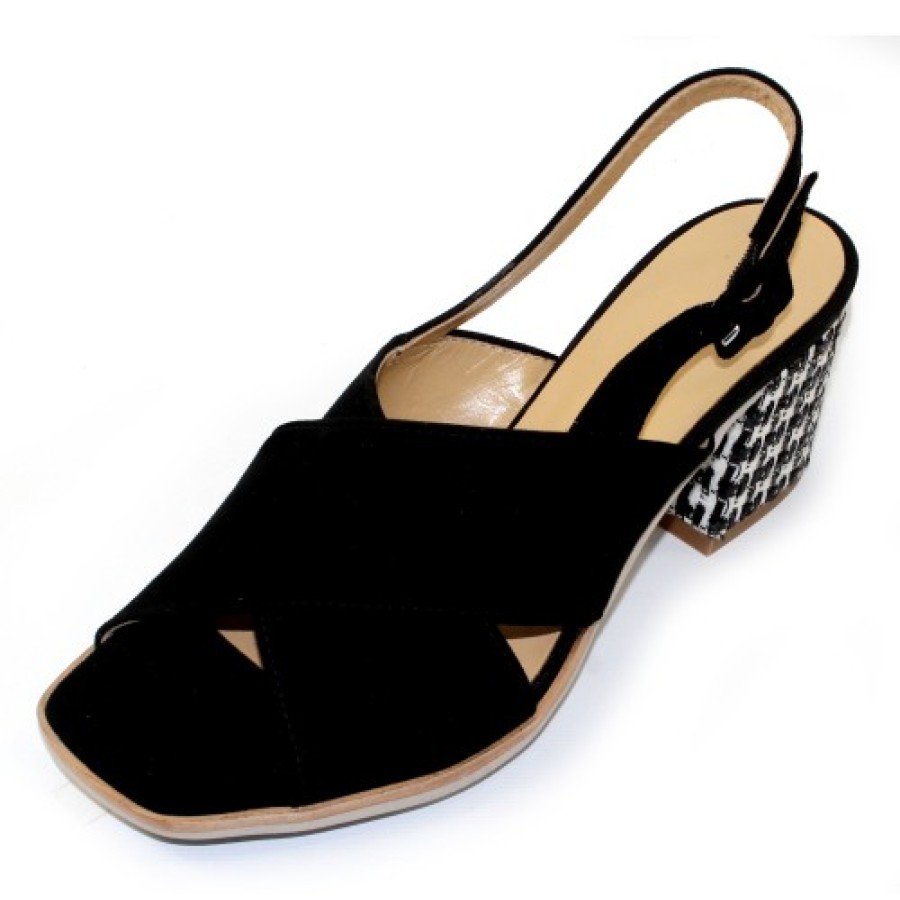 Women'S Brunate Slingbacks & Backstraps | Brunate Women'S Catania In Black Suede/Optic Rafia Fabric