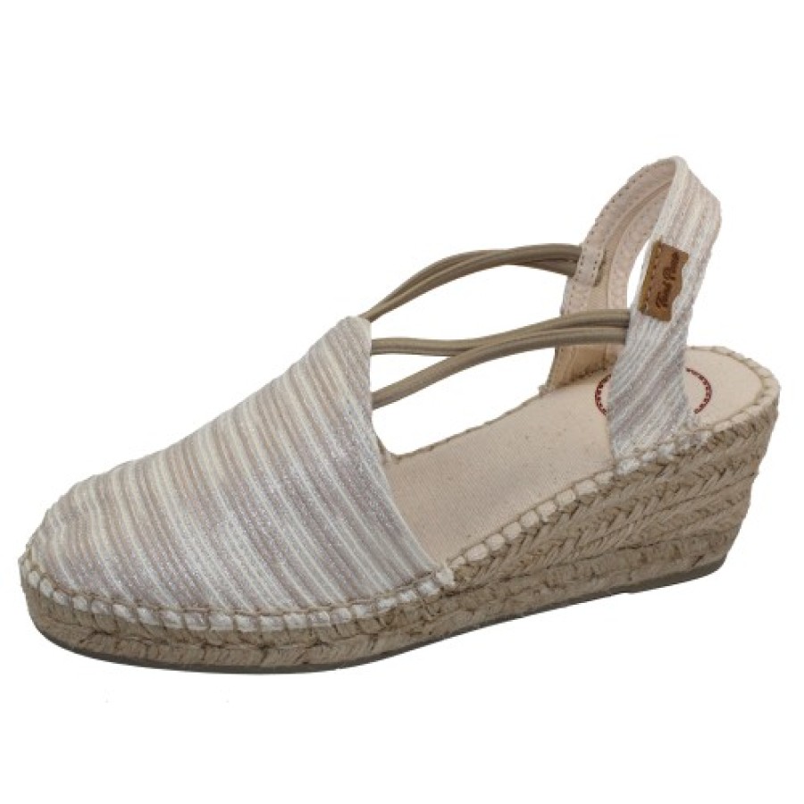 Women'S Toni Pons Wedges | Toni Pons Women'S Tania-Zr In Ecru Striped Fabric