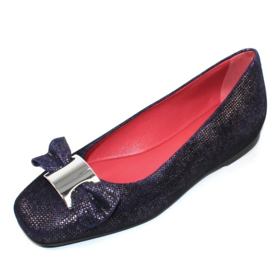 Women'S Pas De Rouge Slip Ons | Pas De Rouge Women'S Donata B1822 In Dark Blue Goffrato Embossed Suede/Nickle Ornament