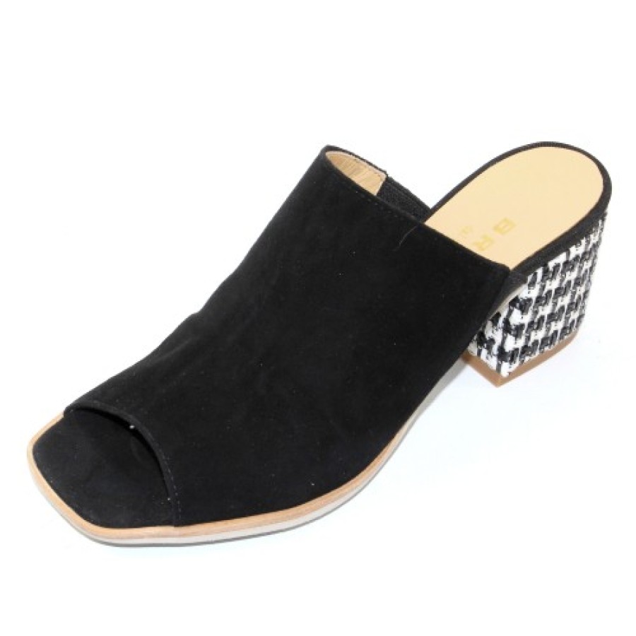 Women'S Brunate Heels | Brunate Women'S Messina In Black Suede/Optic Rafia Fabric