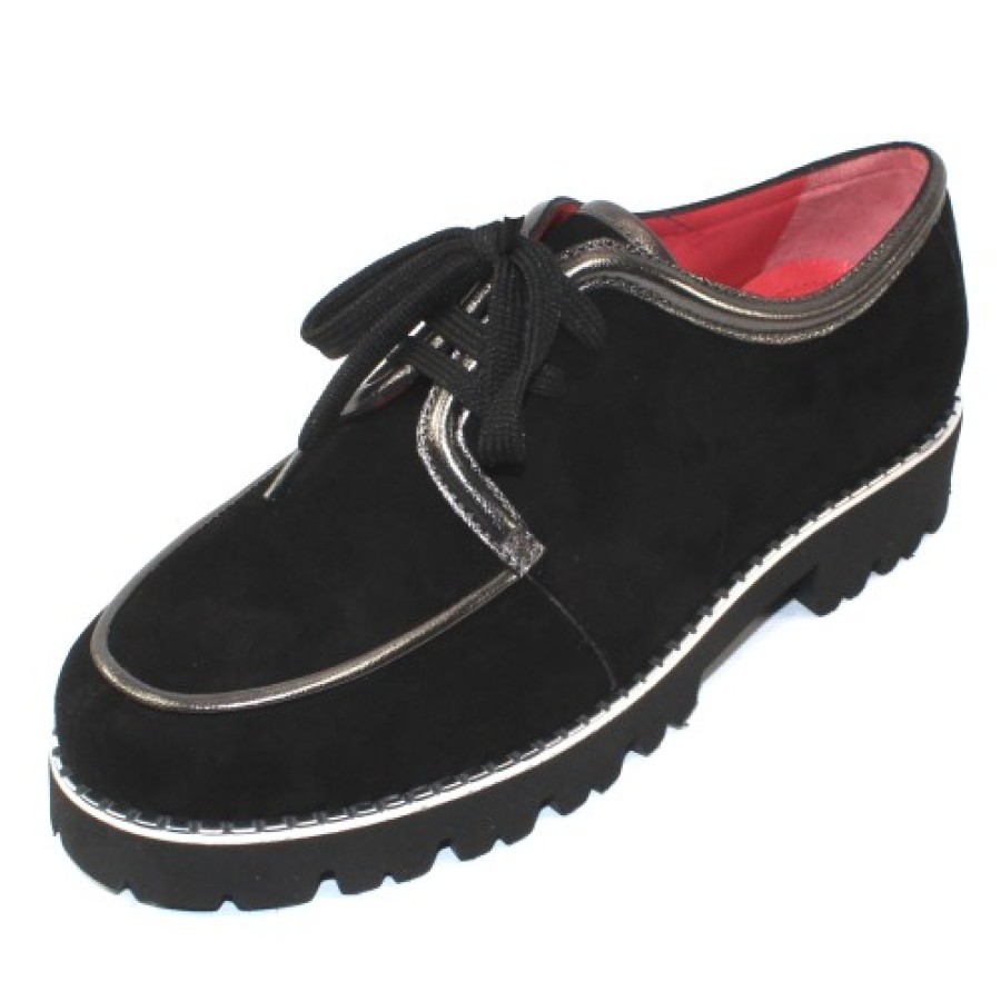 Women'S Pas De Rouge Loafers | Pas De Rouge Women'S Marta 1964 In Black Suede/Anthracite Leather Trim