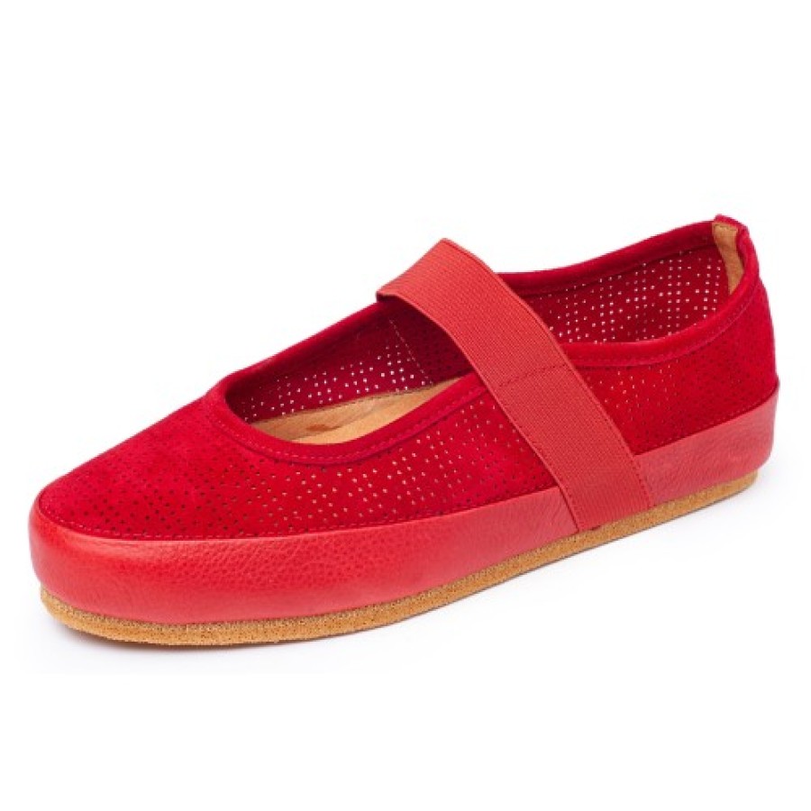 Women'S Yes Brand Shoes Loafers | Yes Brand Shoes Women'S Cathy In Red Perf Kid Suede/Plonge Leather