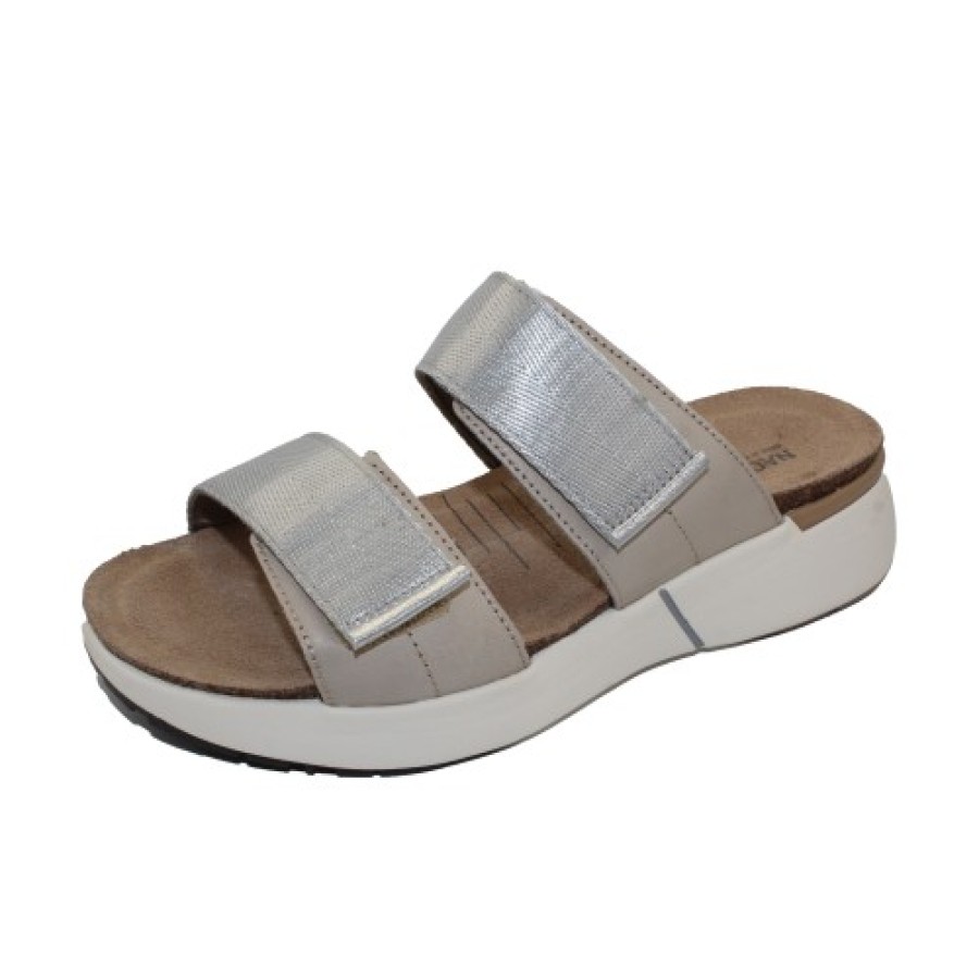 Women'S Naot Wedges | Naot Women'S Calliope In Soft Ivory/Soft Silver Leather /Gray Woven Strap